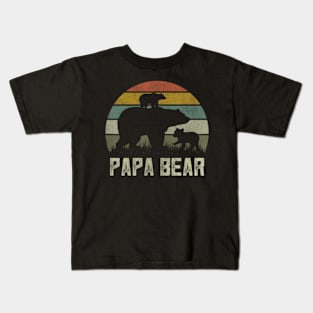 Papa Bear Cub 2 Kids Fathers Day Grandpa Retro Vintage Kids T-Shirt